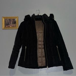 Calvin Klein Women's Quilted Faux Fur Trim Hooded Puffer Coat